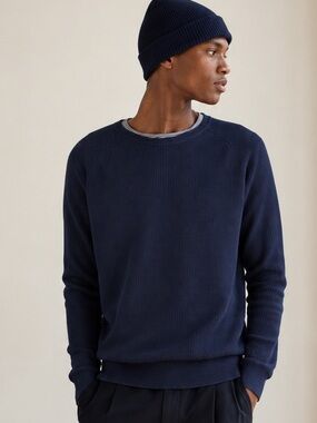 Onia x Revolve Quiet Luxury Cotton Cashmere Waffle Knit Sweater Navy Sz S
